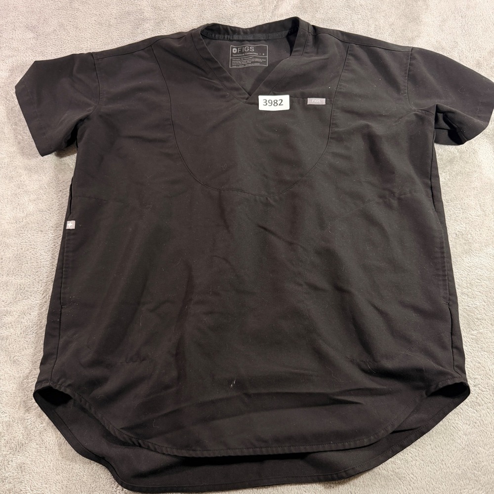 FIGS Scrub Top Women Small Black V-Neck Short Sleeve Technical Collection Nurse